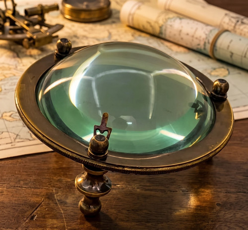 Antique brass magnifying - brass, glass